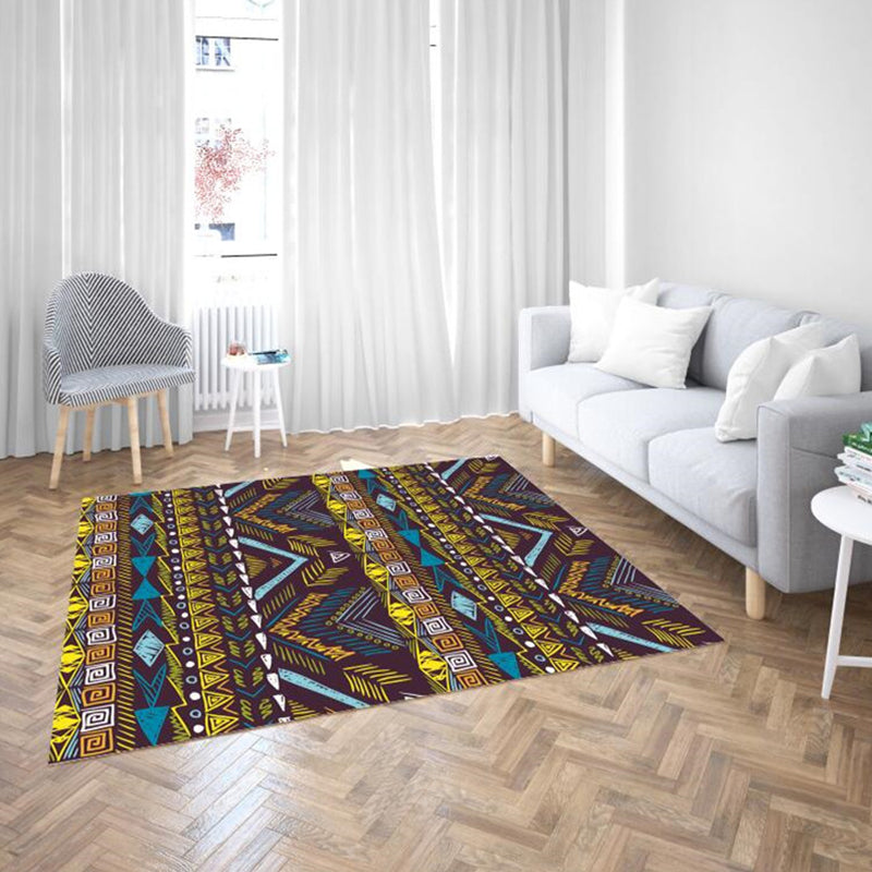 Moroccan Living Room Rug Multi-Color Geometric Print Rug Synthetics Anti-Slip Backing Stain Resistant Pet Friendly Rug