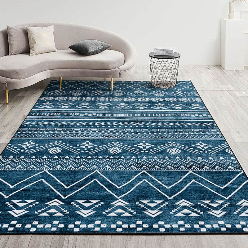 Retro Indian Style Rug Multi Color Geometric Carpet Pet Friendly Anti-Slip Stain Resistant Rug for Home Decoration