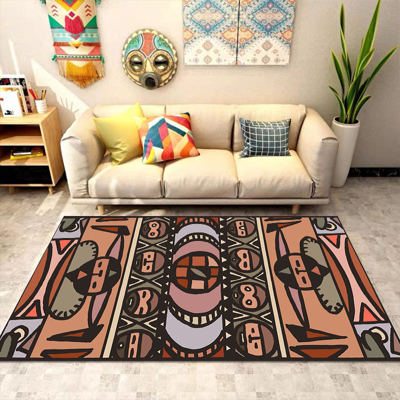 Southwestern Tribal Print Rug Multi Colored Polypropylene Rug Anti-Slip Pet Friendly Washable Rug for Family Room