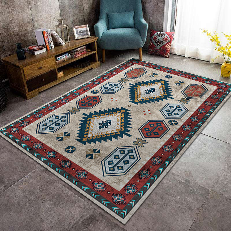 Southwestern Tribal Print Rug Multi Colored Polypropylene Rug Anti-Slip Pet Friendly Washable Rug for Family Room