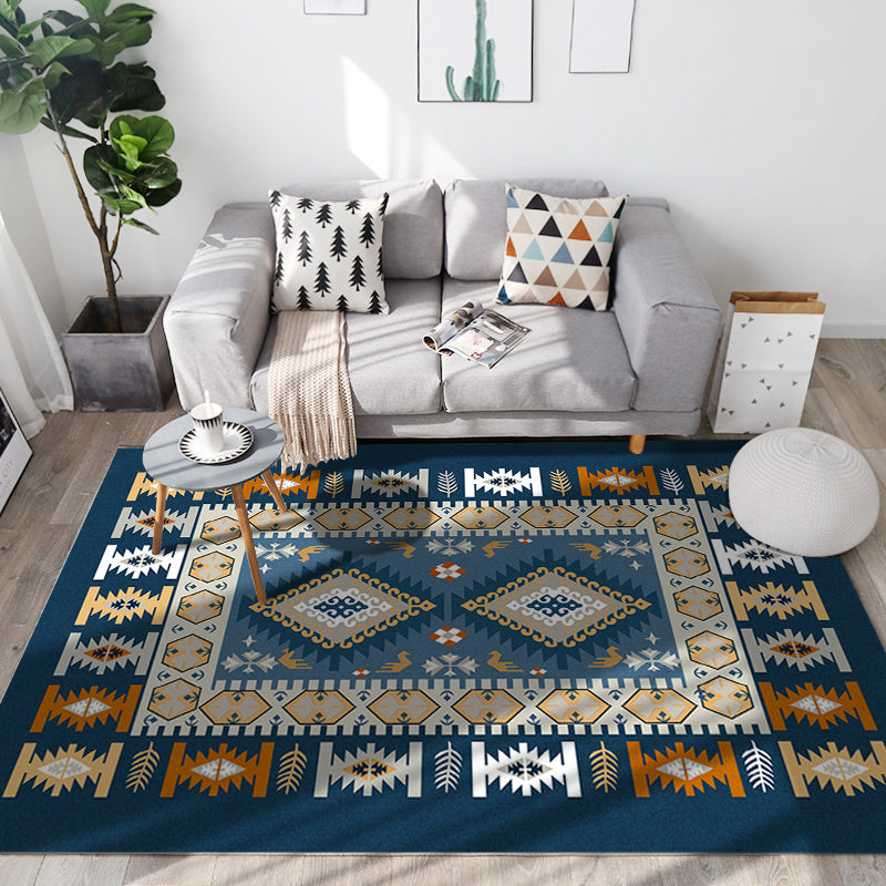 Southwestern Tribal Print Rug Multi Colored Polypropylene Rug Anti-Slip Pet Friendly Washable Rug for Family Room