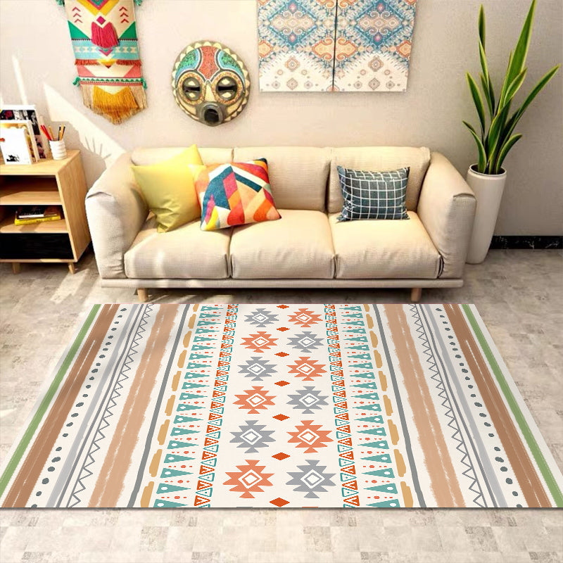 Southwestern Tribal Print Rug Multi Colored Polypropylene Rug Anti-Slip Pet Friendly Washable Rug for Family Room