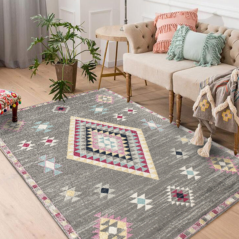 Aesthetics Tribal Pattern Rug Multicolor Indonesian Rug Polyester Stain Resistant Washable Non-Slip Rug for Decor