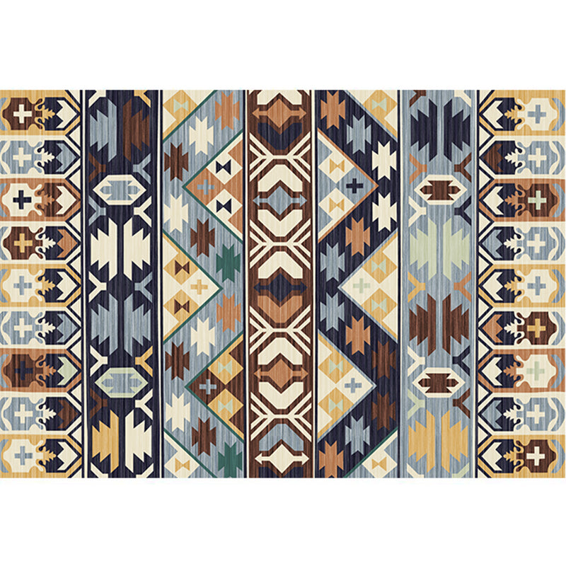 Aesthetics Tribal Pattern Rug Multicolor Indonesian Rug Polyester Stain Resistant Washable Non-Slip Rug for Decor