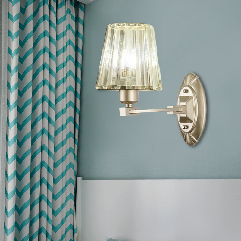 Gold Tapered Flush Mount Wall Sconce Nordic 1/2 Lights Crystal Wall Light Fixture for Bedside