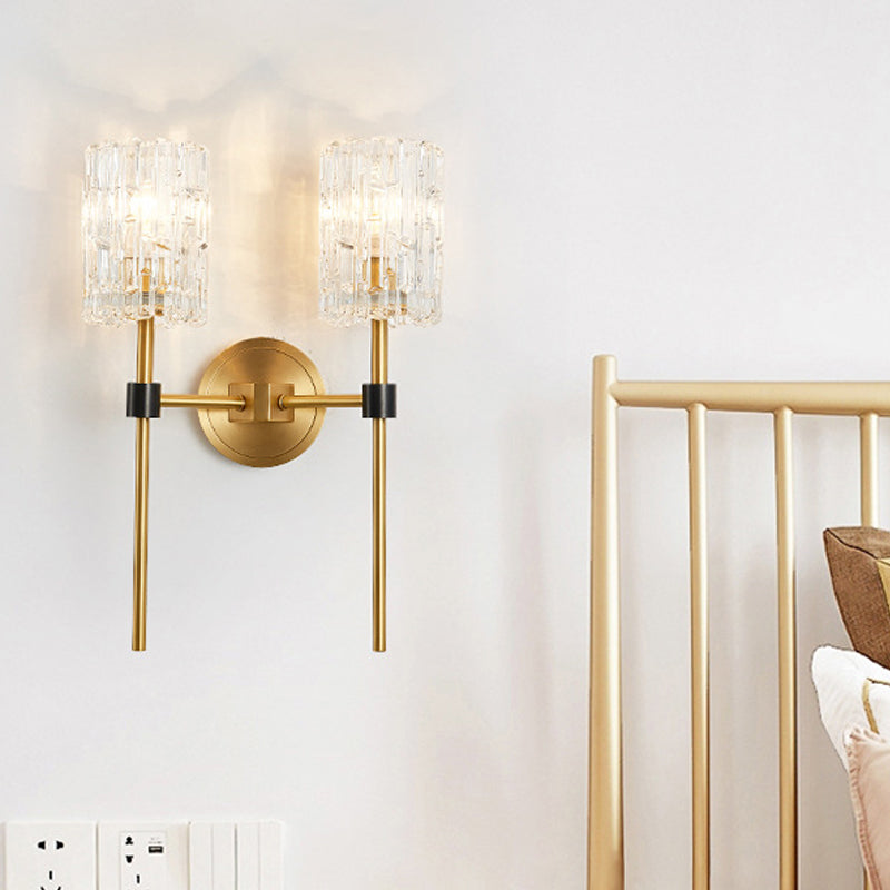 Crystal Cilindrical Wall Sconce Minimalismo 1/2 Luci Brass Sconce Light Segne per soggiorno