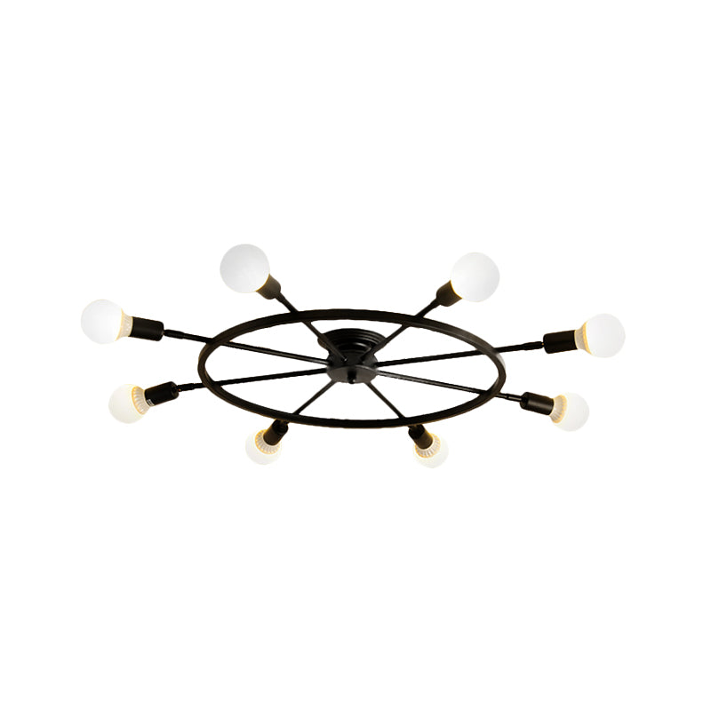 Ruota nera semifulcata chiacchierata tradizionale metallo a 8 luci da soggiorno a soffitto montato