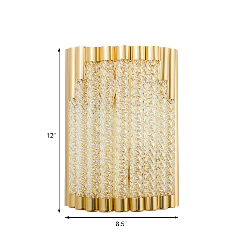 Retro 2 Lights Wall Mounted Lighting Gold Tube Sconce Light Fixture with Crystal Shade