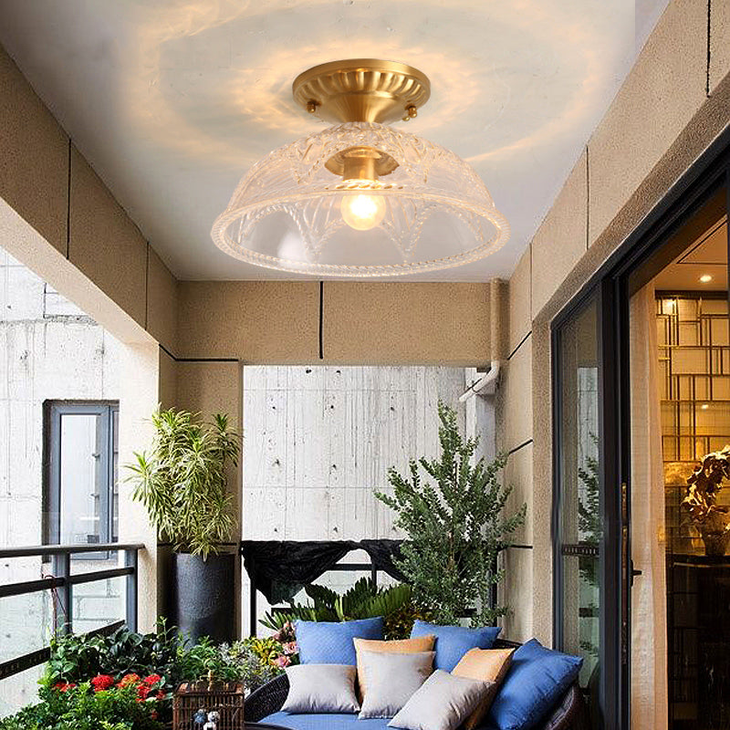 1 Light Ceiling Lighting Classic Dome Crystal Semi Flush Mount Light in Brass for Living Room