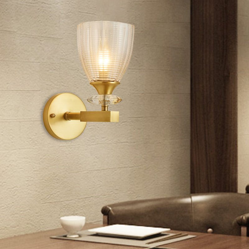 Crystal Tube/Cup/Flat Wall Mounted Lamp Minimalism 1 Light Brass Flush Wall Sconce for Bedside