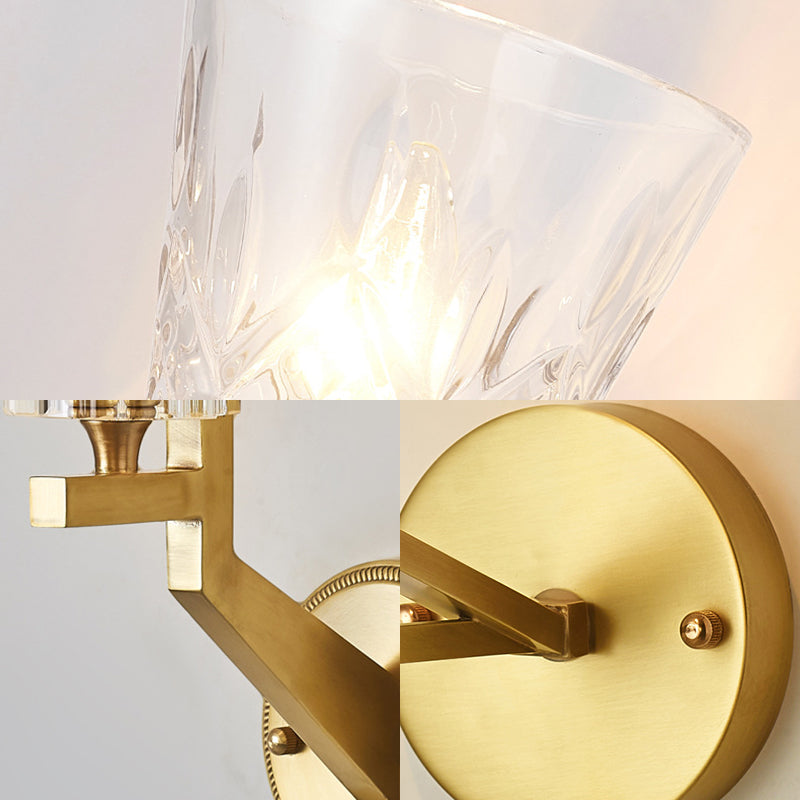 Crystal Tube/Cup/Flat Wall Mounted Lamp Minimalism 1 Light Brass Flush Wall Sconce for Bedside
