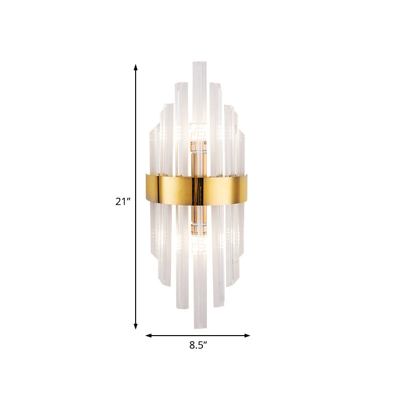2 Lights Living Room Wall Sconce Lighting Simplicity Brass Wall Mount Light Fixture with Linear Crystal Shade