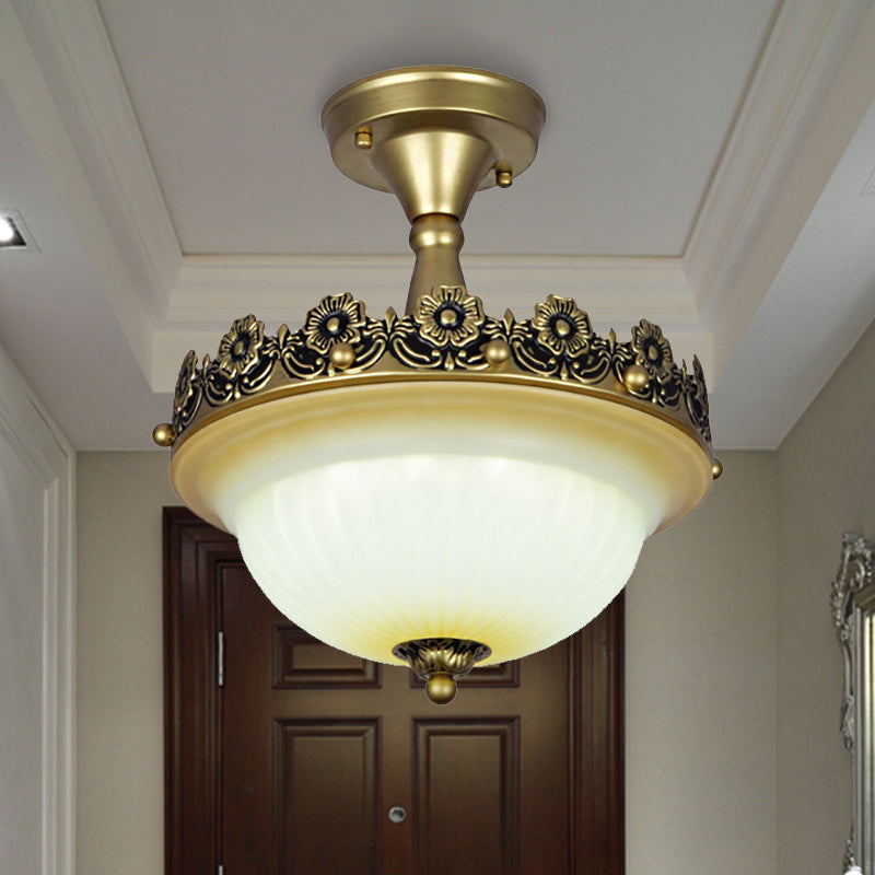 3 Luci Corridoio Soffitto Light Fixture Tradizionale Bronzo Semi Flush con Bowl Frosted Glass Shade