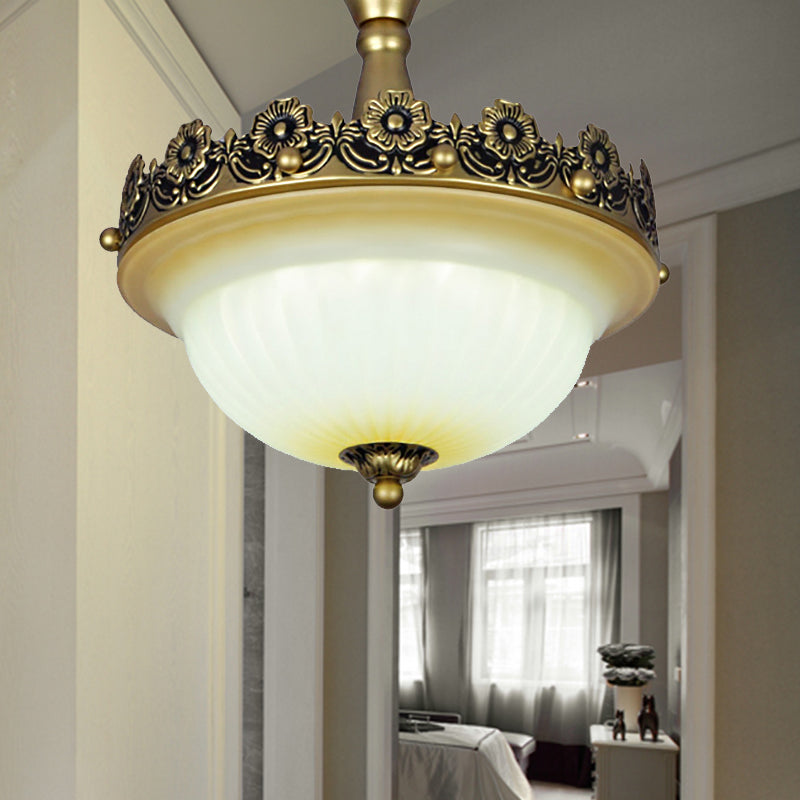 3 Luci Corridoio Soffitto Light Fixture Tradizionale Bronzo Semi Flush con Bowl Frosted Glass Shade