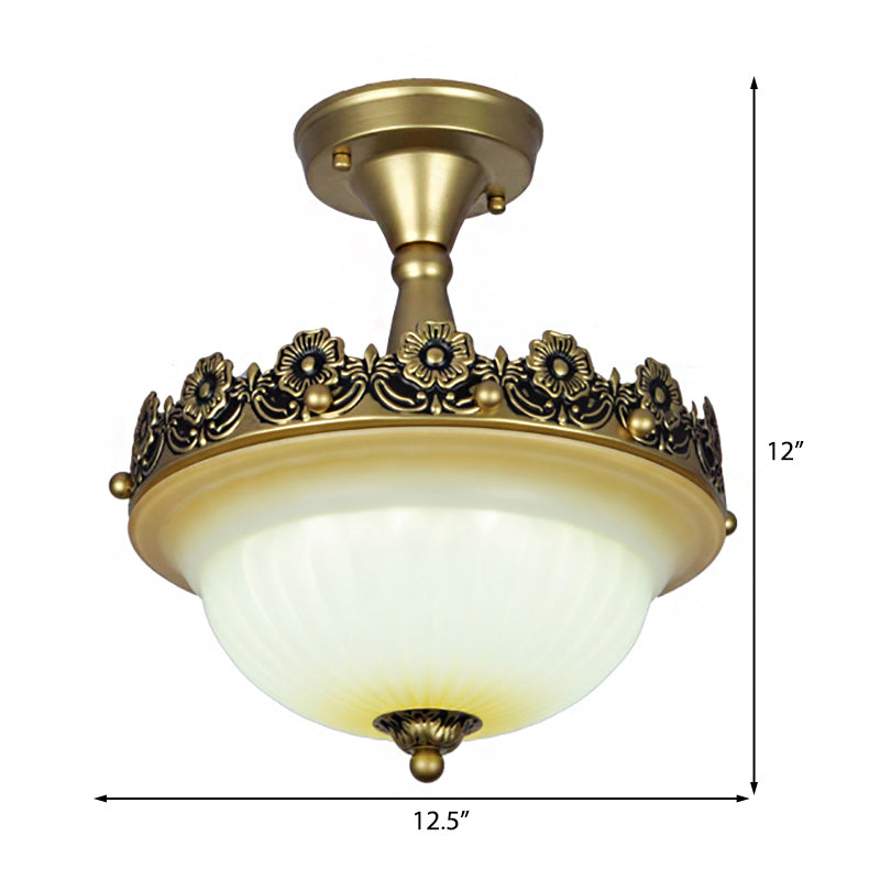 3 Luci Corridoio Soffitto Light Fixture Tradizionale Bronzo Semi Flush con Bowl Frosted Glass Shade