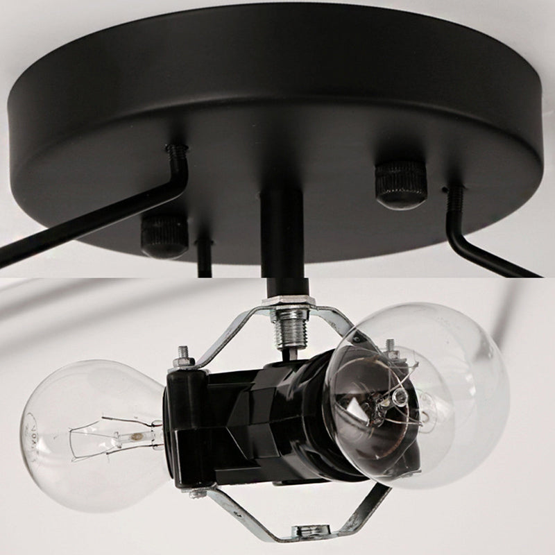 Bowl Frosted Glass Semi Flush Traditional 3 Lights Corridor Ceiling Light Fixture in Black