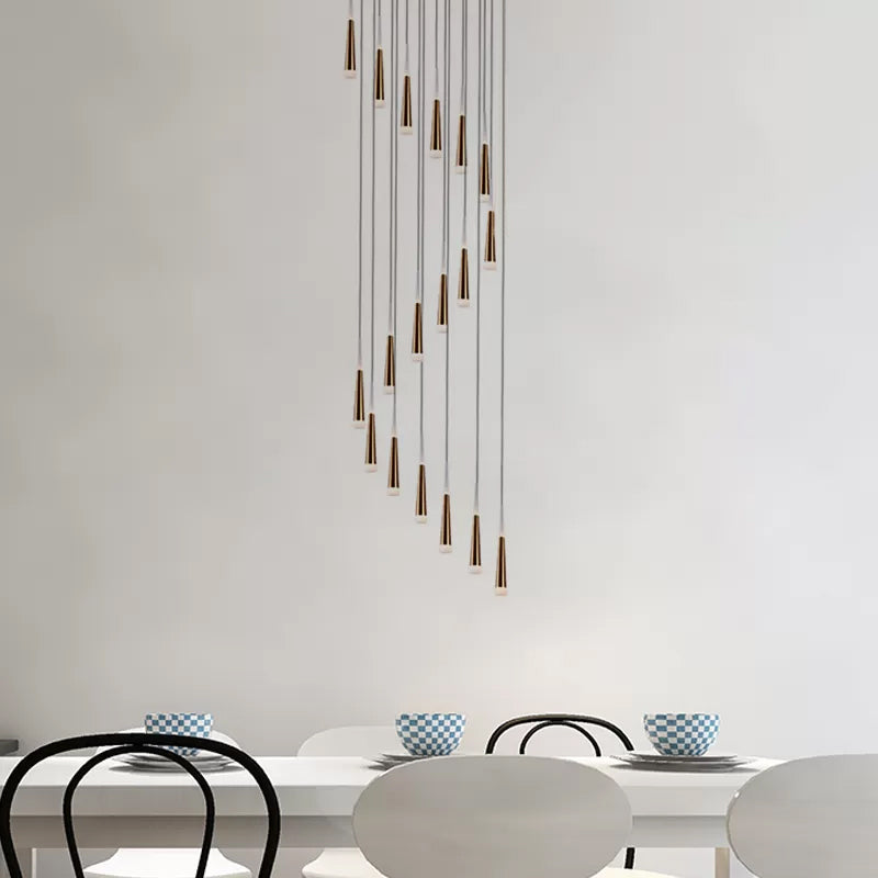 Côté à or tension suspendu minimaliste acrylique 19 ampoules Multi-lampe Pendant à conception en spirale