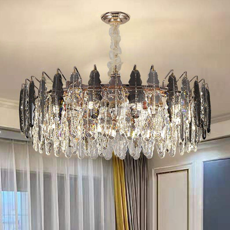 Modern Drum Pendant Light K9 Crystal 9 Heads Living Room Hanging Island Light in Clear