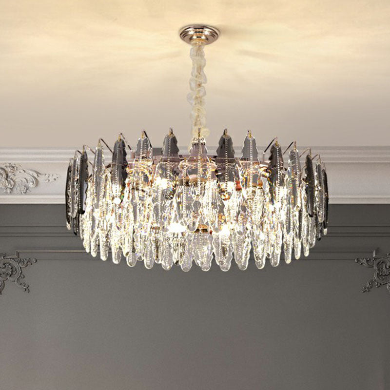 Modern Drum Pendant Light K9 Crystal 9 Heads Living Room Hanging Island Light in Clear