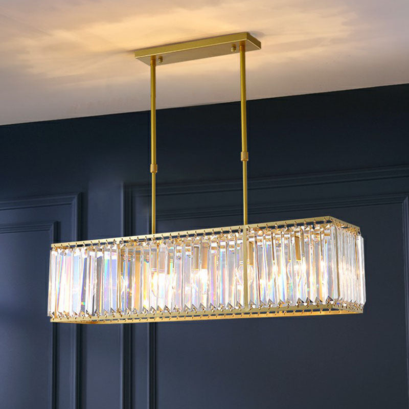 Luce a sospensione dell'isola rettangolare Contemporanea Tri-PRISM Crystal 3 lampadine sala da pranzo Luce in oro in oro