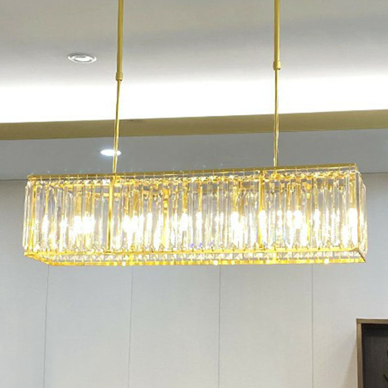 Luce a sospensione dell'isola rettangolare Contemporanea Tri-PRISM Crystal 3 lampadine sala da pranzo Luce in oro in oro
