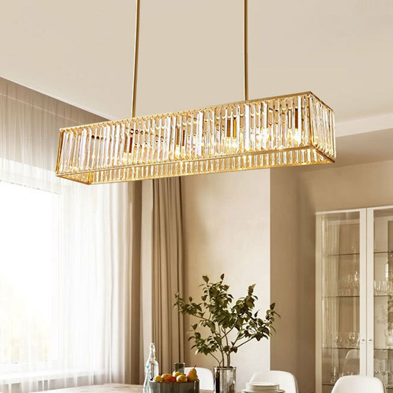 Tri-Prism Crystal Rectangle Island Light Fixture Modern Style Gold Ceiling Pendant Light