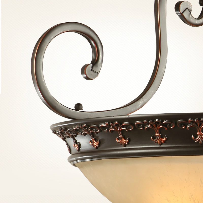 3 Lights Corridor Ceiling Lamp Traditional Brown Semi Flush with Bowl Frosted Glass Shade