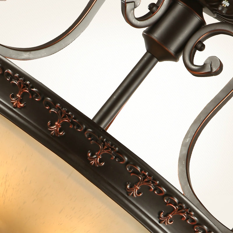 3 Lights Corridor Ceiling Lamp Traditional Brown Semi Flush with Bowl Frosted Glass Shade