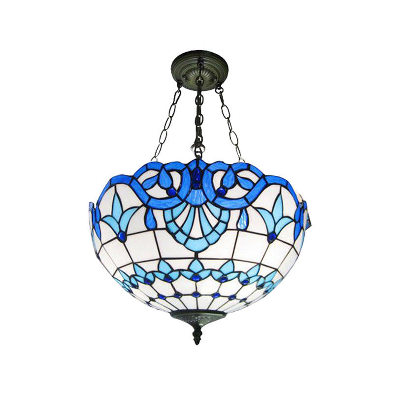 Éclairage de plafond de dôme inversé 3 têtes Tachée d'art Tiffany Chandelier luminaire