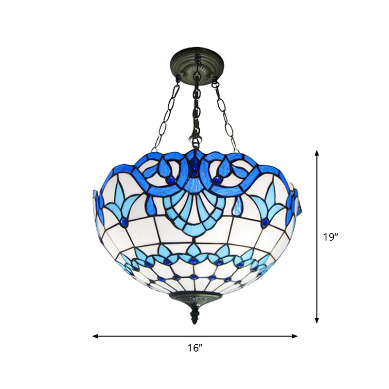 Éclairage de plafond de dôme inversé 3 têtes Tachée d'art Tiffany Chandelier luminaire