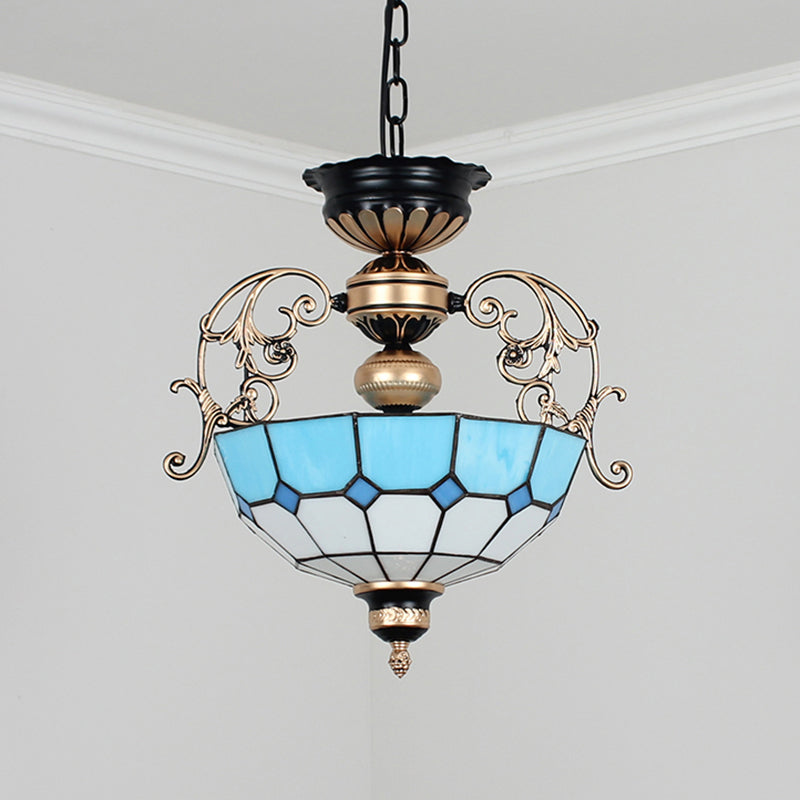 Lumière de lustre à dôme inversé 3 ampoules Prime de pendentif en verre grillé pour l'entrée