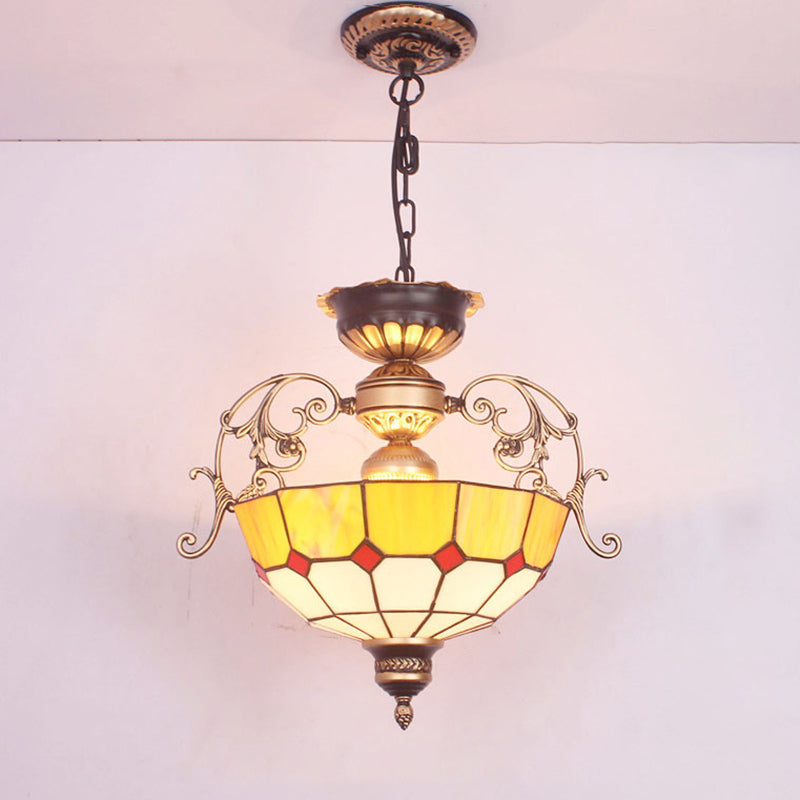 Lumière de lustre à dôme inversé 3 ampoules Prime de pendentif en verre grillé pour l'entrée