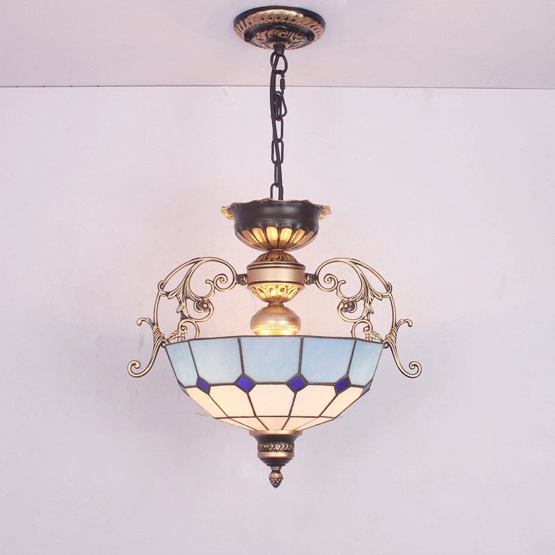 Lumière de lustre à dôme inversé 3 ampoules Prime de pendentif en verre grillé pour l'entrée