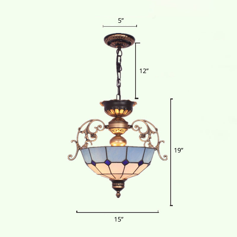 Lumière de lustre à dôme inversé 3 ampoules Prime de pendentif en verre grillé pour l'entrée