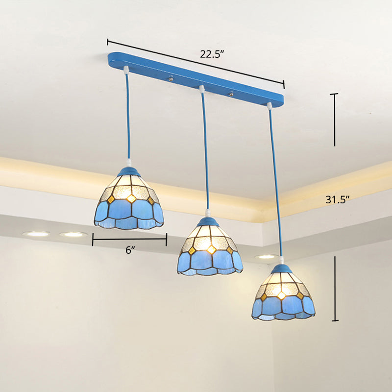 Tiffany Conical Hanging Light 3 Heads gebrandschilderd glas Multi Light Pendant voor restaurant