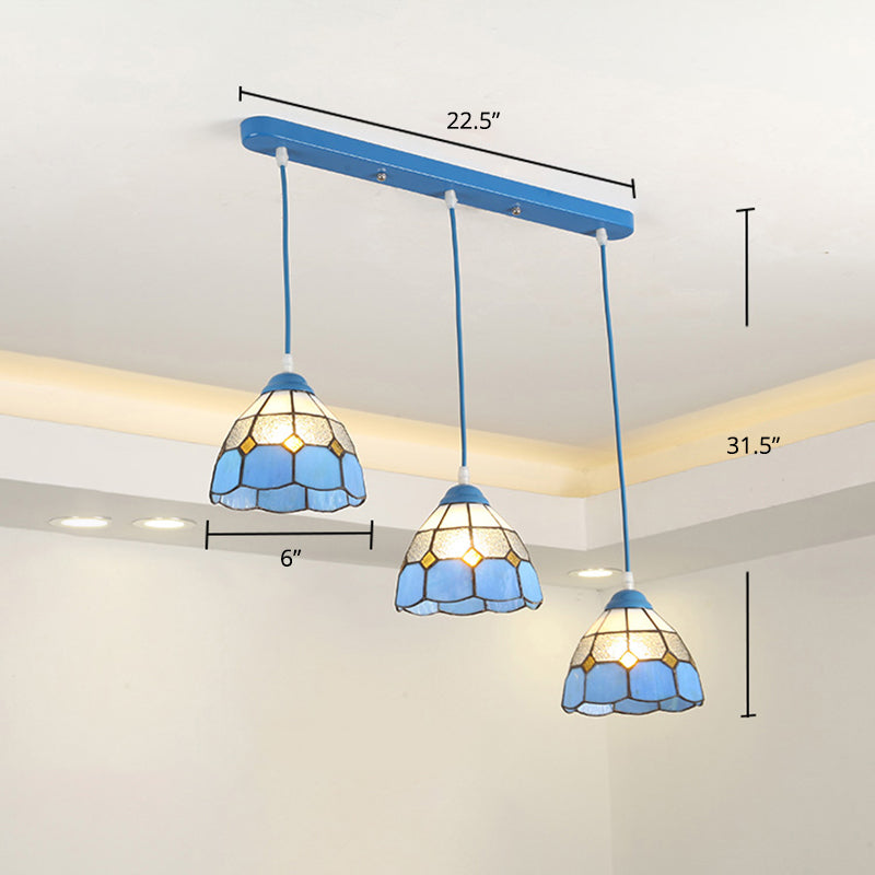 Tiffany Conical Hanging Light 3 Köpfe Buntglas Multi -Light -Anhänger für das Restaurant