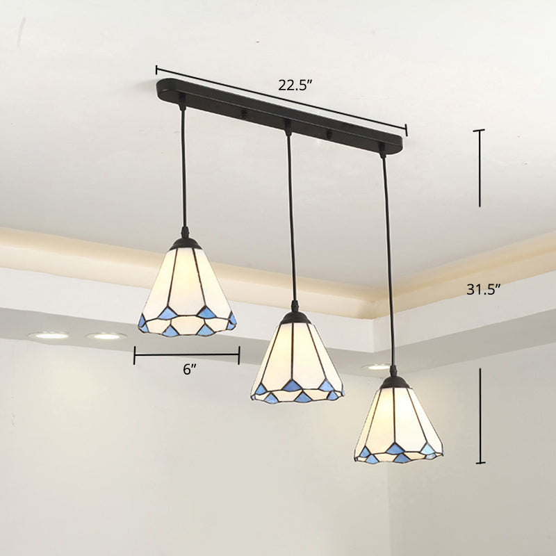 Tiffany Conical Hanging Light 3 Heads gebrandschilderd glas Multi Light Pendant voor restaurant
