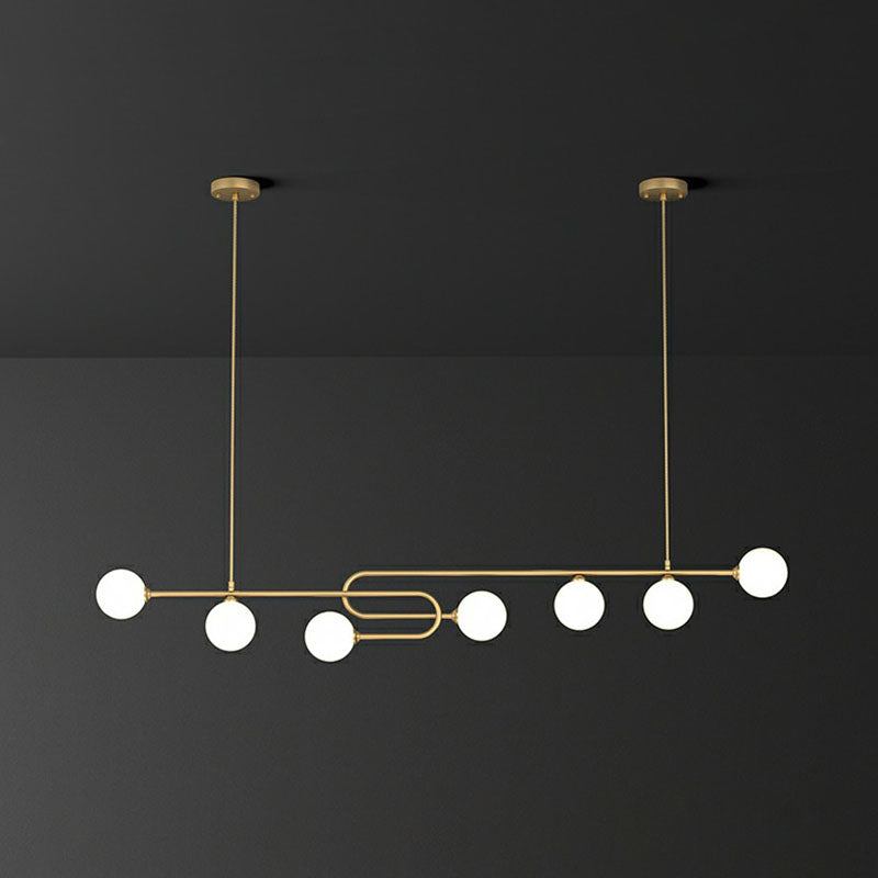 Minimalist U-Shaped Suspension Light Metal Dining Room Island Light with Ball Milky Glass Shade in Gold