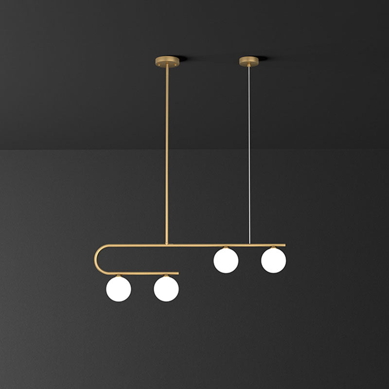 Linear Restaurant Island Pendant Light Ivory Ball Glass Postmodern LED Hanging Lamp in Gold