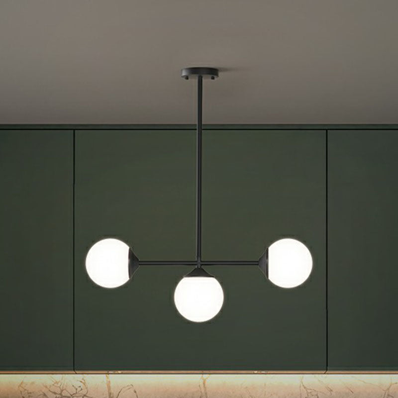 Ball Shaped Dining Room Island Pendant Opaline Glass Minimalist Hanging Light Kit
