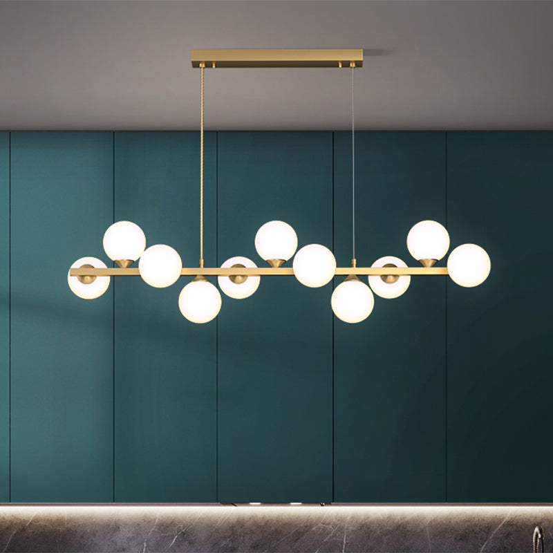 11-Light Restaurant Island Lamp Postmodern Hanging Light with Orb White Glass Shade