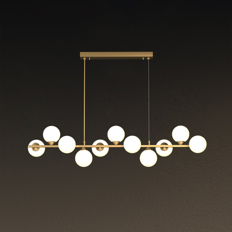 11-Light Restaurant Island Lamp Postmodern Hanging Light with Orb White Glass Shade