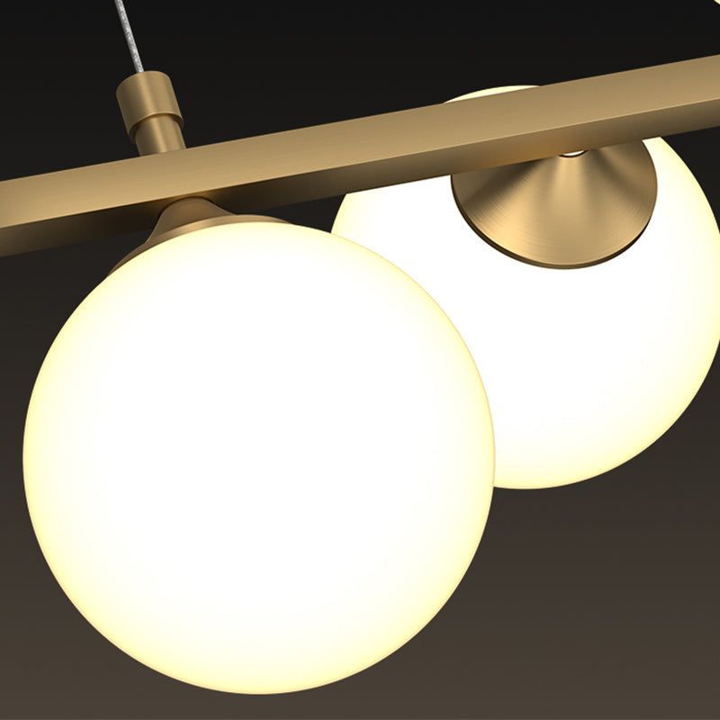 11-Light Restaurant Island Lamp Postmodern Hanging Light with Orb White Glass Shade