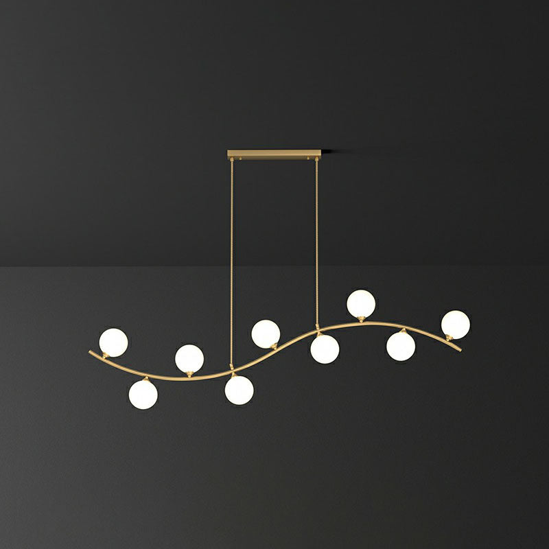Minimalist Wavy Ceiling Pendant Milk Ball Glass Dining Room Island Lighting in Gold