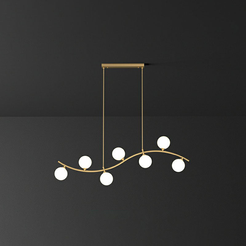 Minimalist Wavy Ceiling Pendant Milk Ball Glass Dining Room Island Lighting in Gold