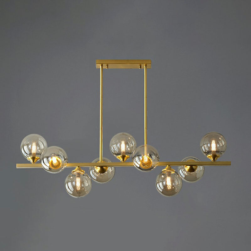 Amber Glass Ball Island Lighting Ideas Postmodern Gold Finish Hanging Lamp over Table