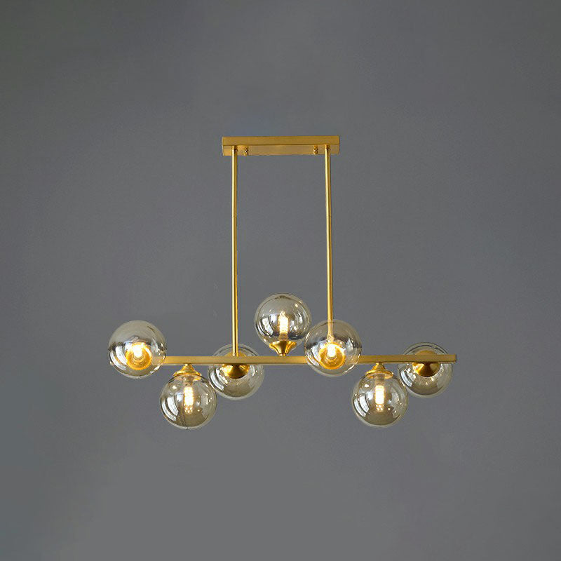 Amber Glass Ball Island Lighting Ideas Postmodern Gold Finish Hanging Lamp over Table