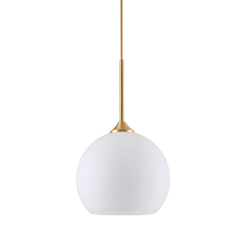 White Glass Dome Pendulum Light Simplicity Single-Bulb Brass Finish Hanging Light