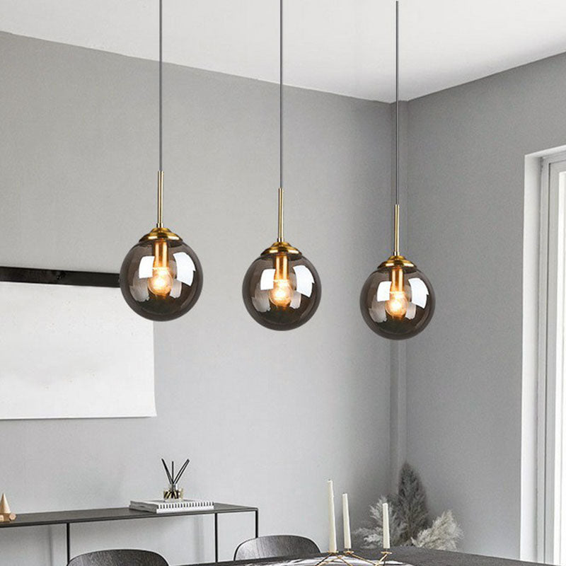 Minimalistic Spherical Multi Ceiling Light Glass 3-Bulb Dining Room Suspension Pendant in Brass