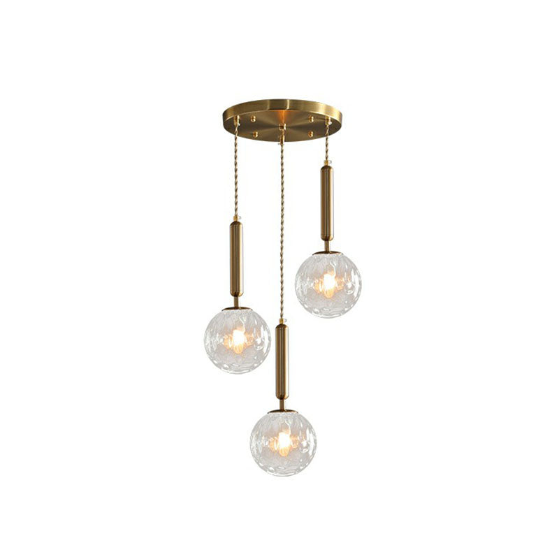 Cluster Ball Pendant Light Simplicity Honeycomb Glass 3-Head Gold Finish Hanging Light
